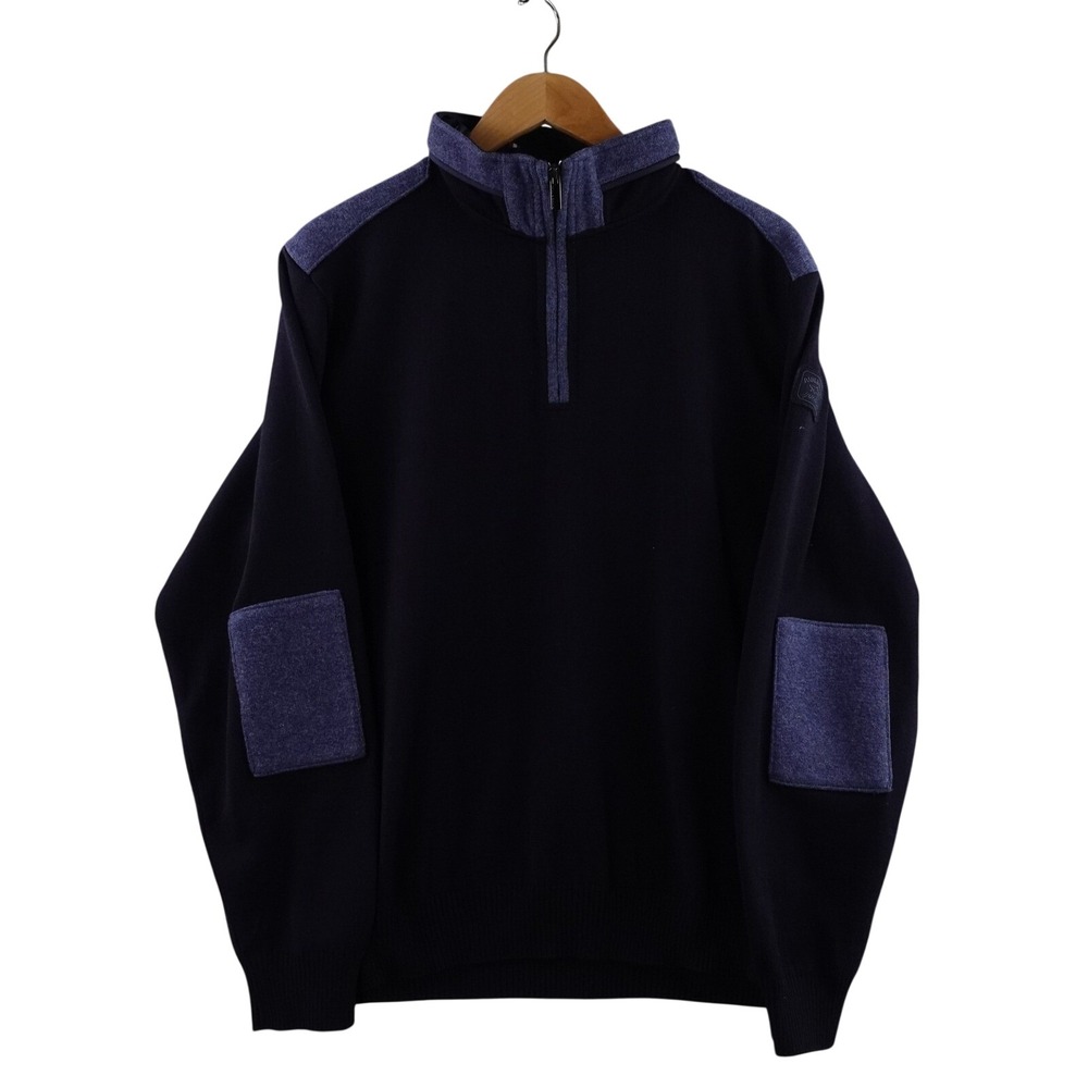 Paul & Shark Yachting Men Navy Blue Italian Virgin Wool 1/4 Zip Sweater Size‎ L